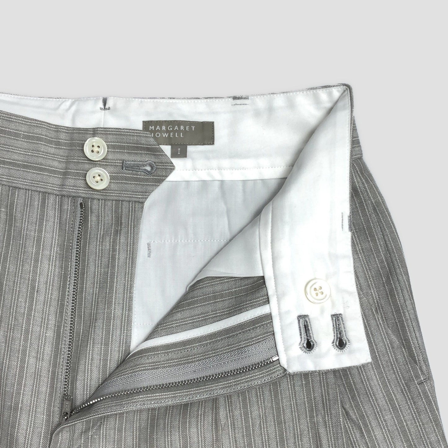 MORNING STRIPE COTTON LINEN TROUSERS