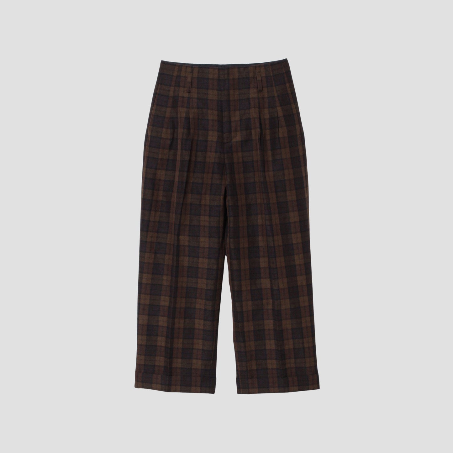 CHECK WOOL LINEN BLEND TROUSERS