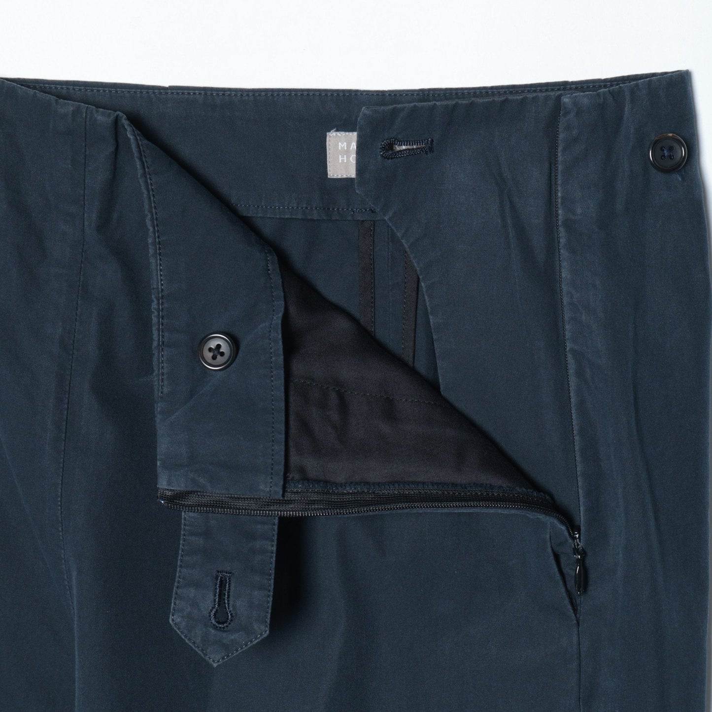WASHED YARN DYE COTTON POPLIN TROUSERS