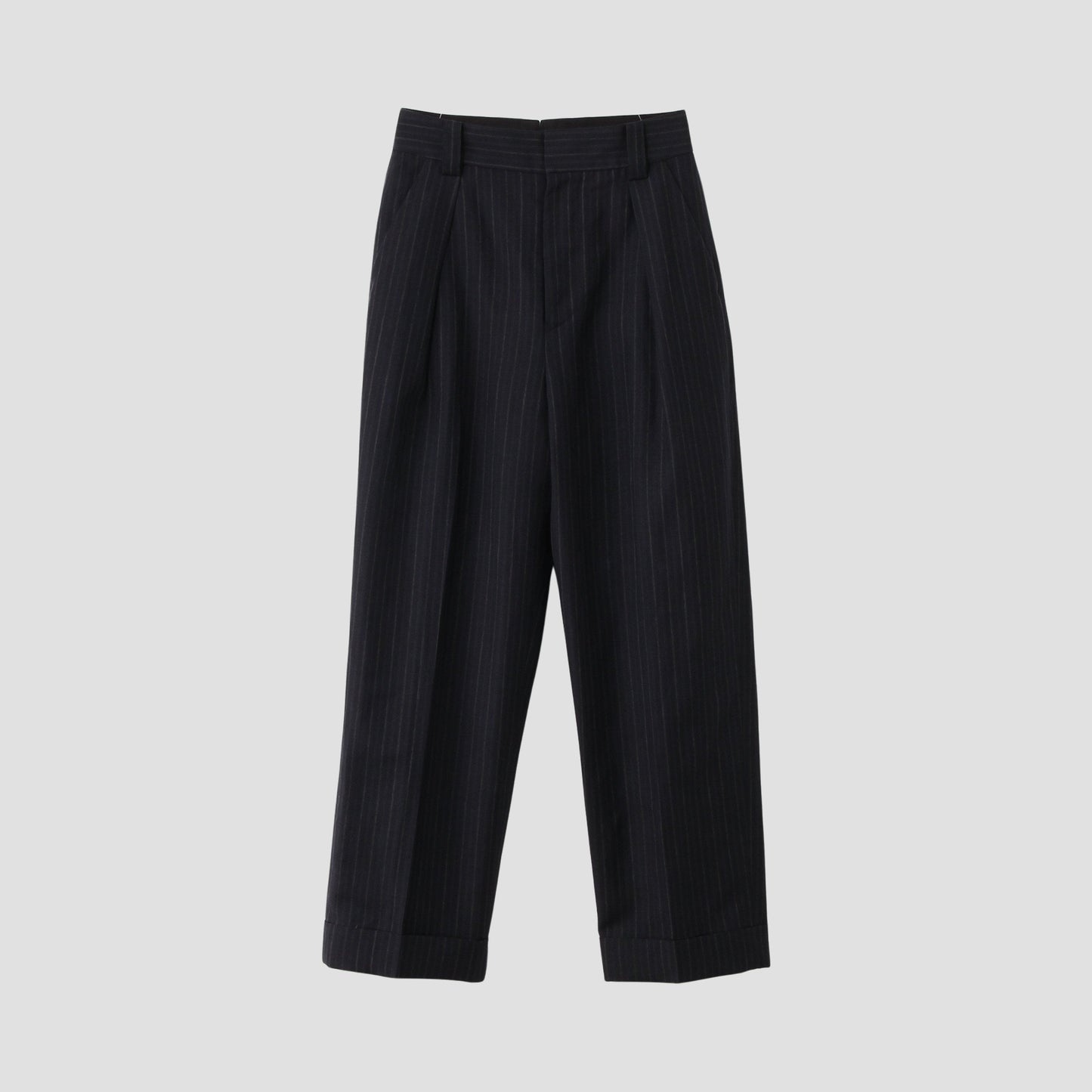 CHALK STRIPE LINEN WOOL TROUSERS