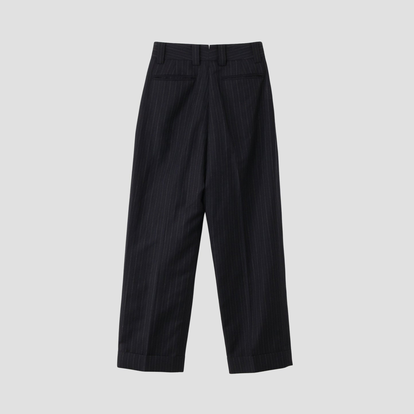 CHALK STRIPE LINEN WOOL TROUSERS