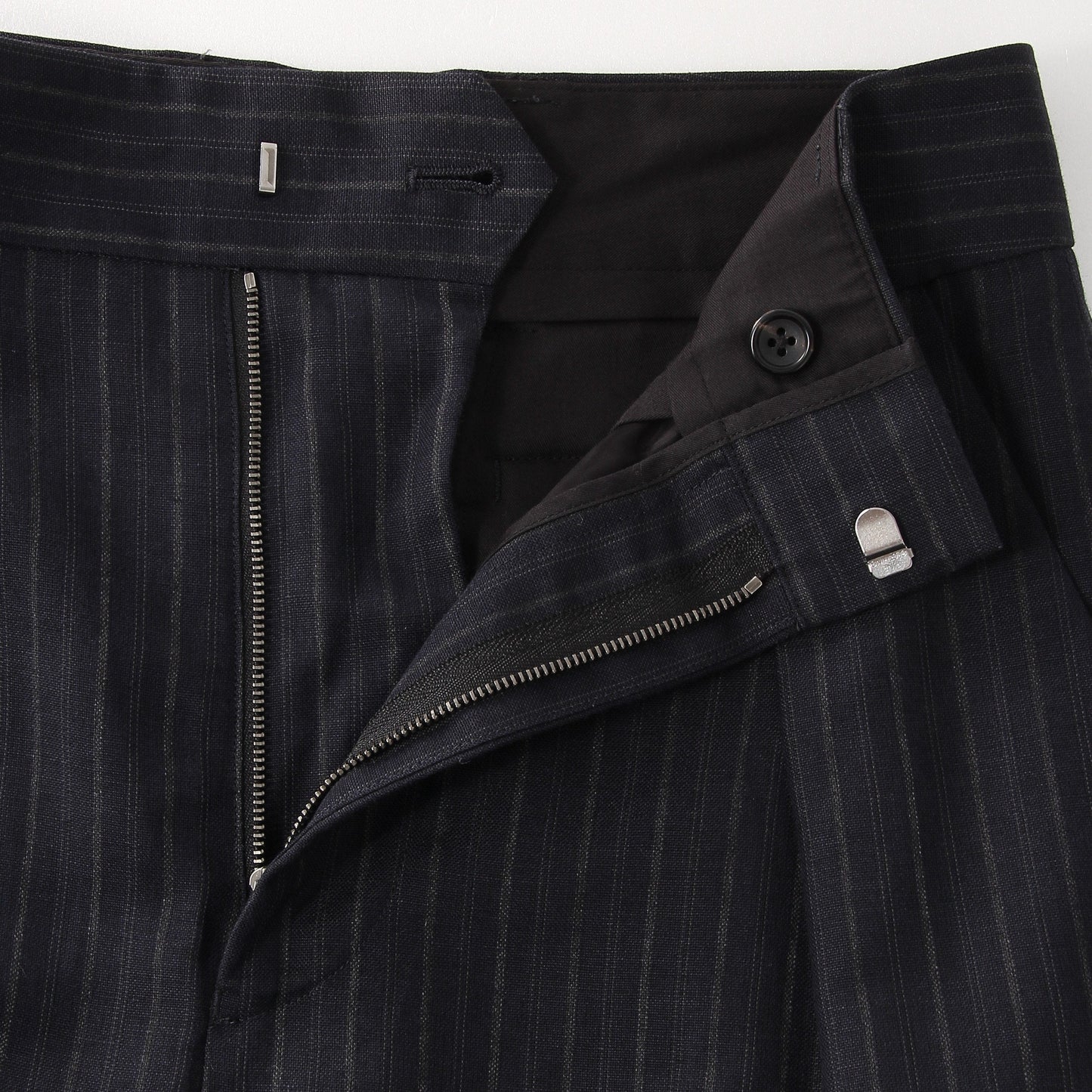 CHALK STRIPE LINEN WOOL TROUSERS