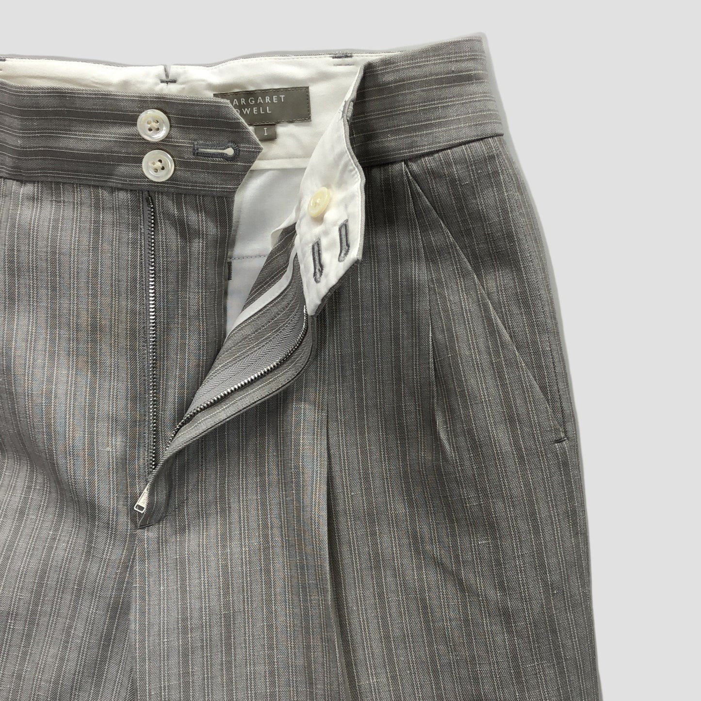 MORNING STRIPE COTTON LINEN TROUSERS