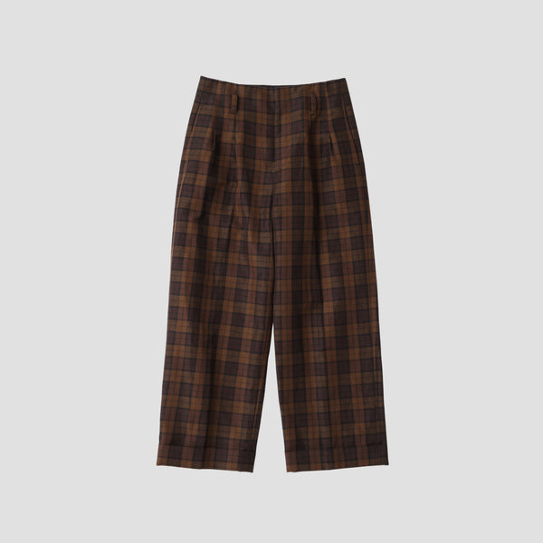 CHECK WOOL LINEN BLEND TROUSERS