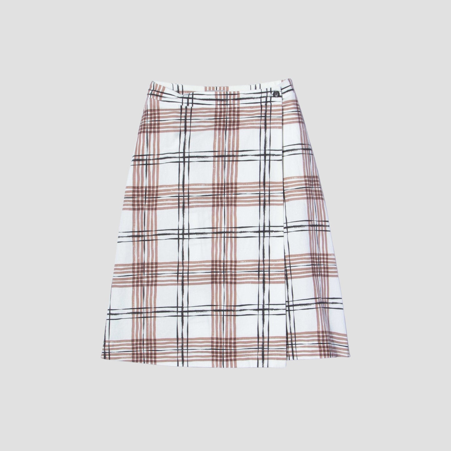 PAINTED CHECK COTTON LINEN SKIRT