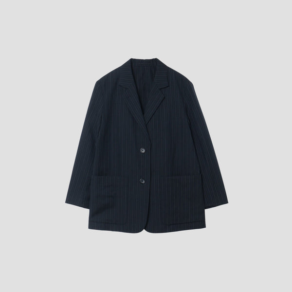CHALK STRIPE LINEN WOOL JACKET