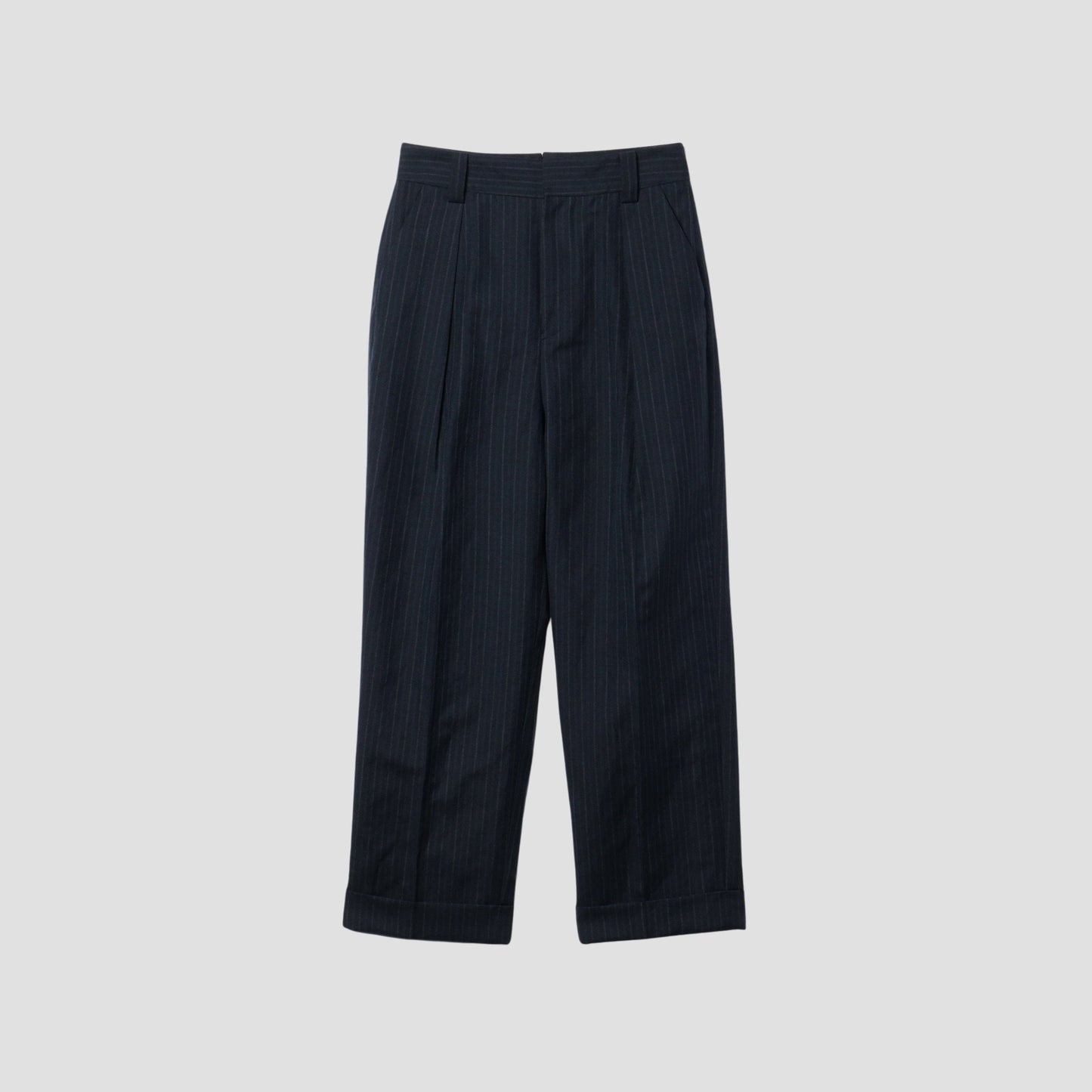 CHALK STRIPE LINEN WOOL TROUSERS