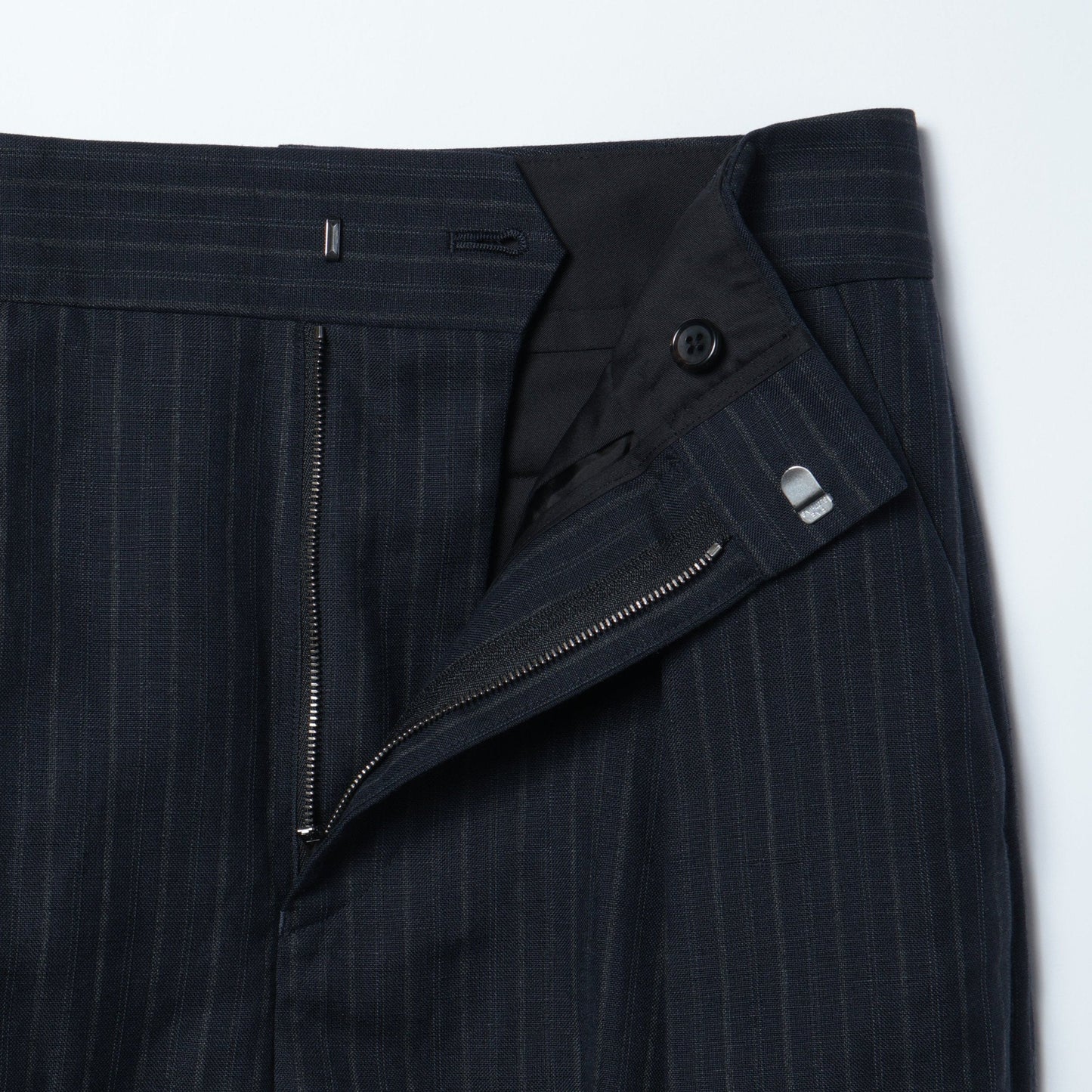 CHALK STRIPE LINEN WOOL TROUSERS