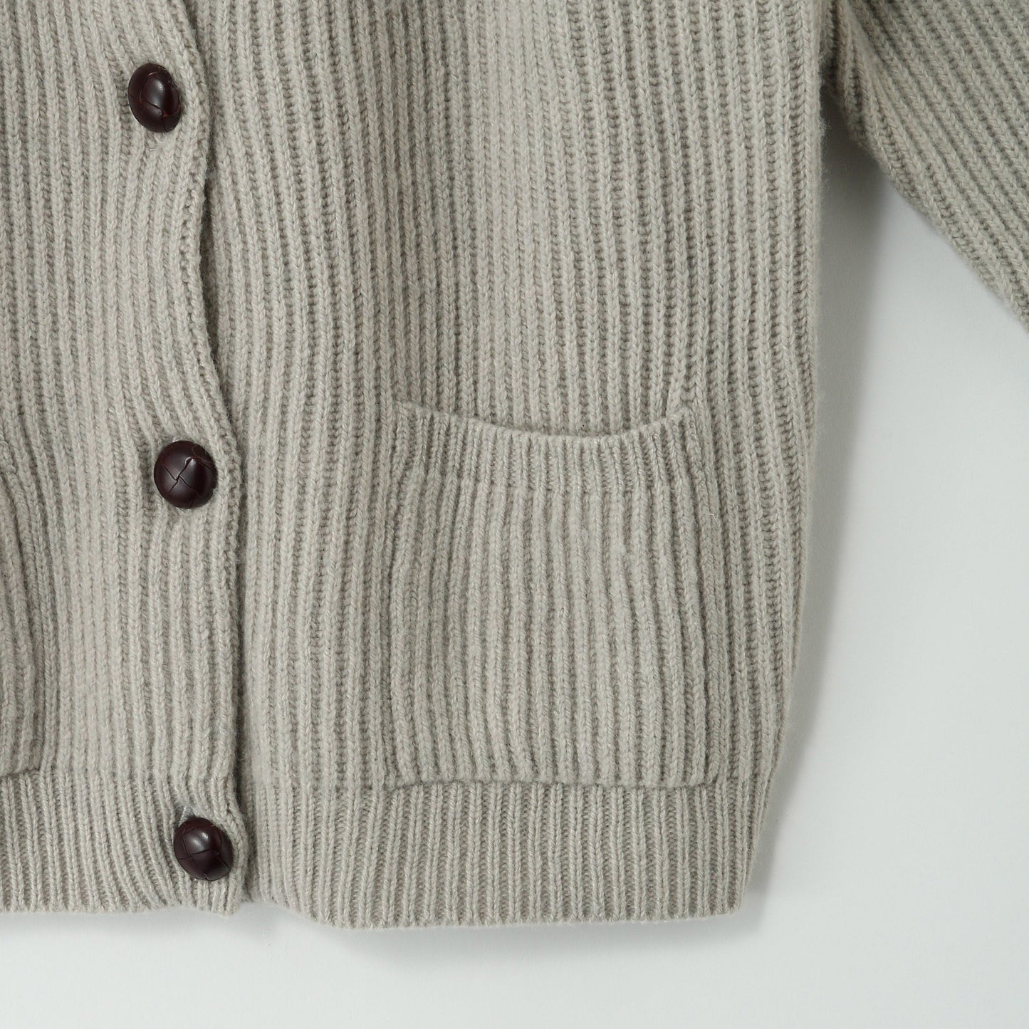 WOOL CAMEL RIB CARDIGAN KNIT