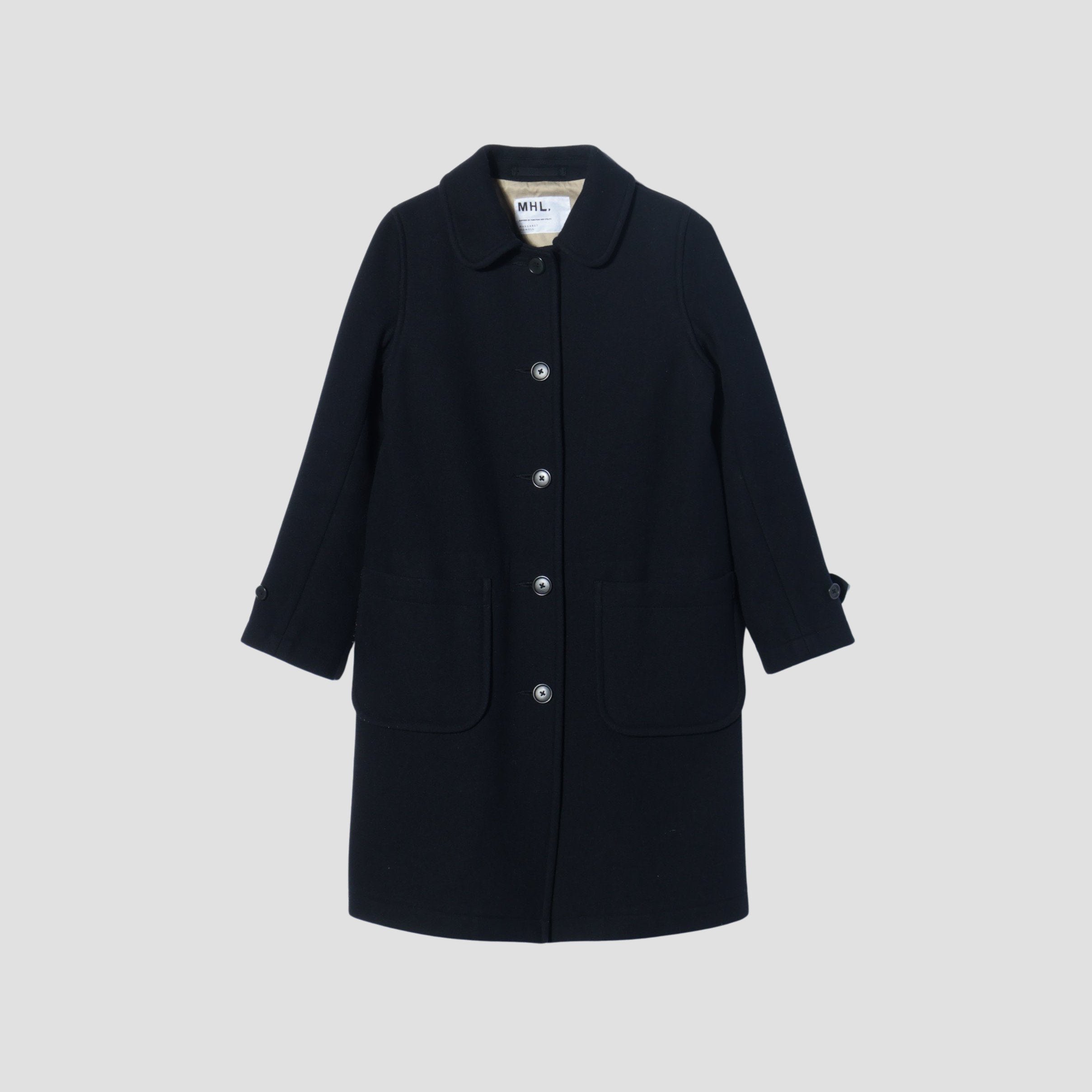 ほぼ未使用　23AW マーガレットハウエル 丸襟 ウール コットン ミドルコート コート / I / BLACK(ブラック) ｜ マーガレット・ハウエル 公式