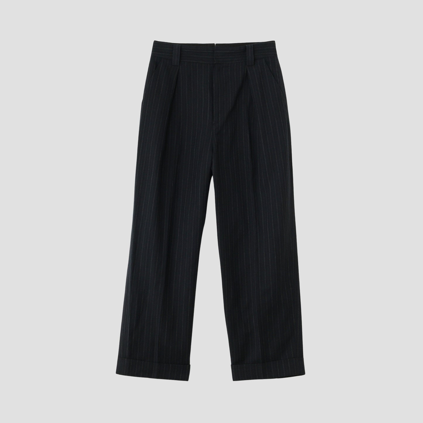CHALK STRIPE LINEN WOOL TROUSERS