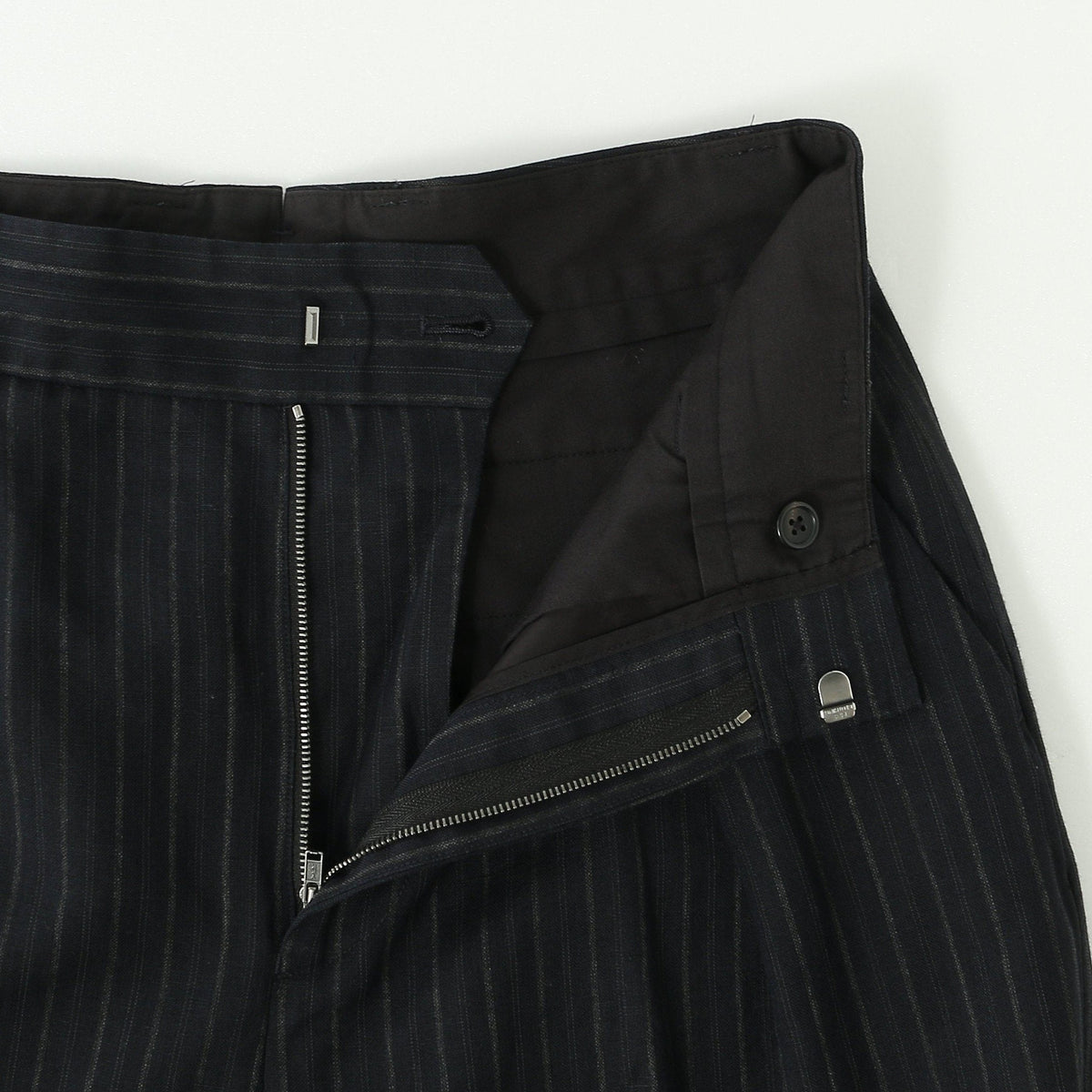 CHALK STRIPE LINEN WOOL TROUSERS