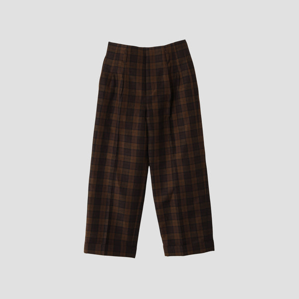 CHECK WOOL LINEN BLEND TROUSERS