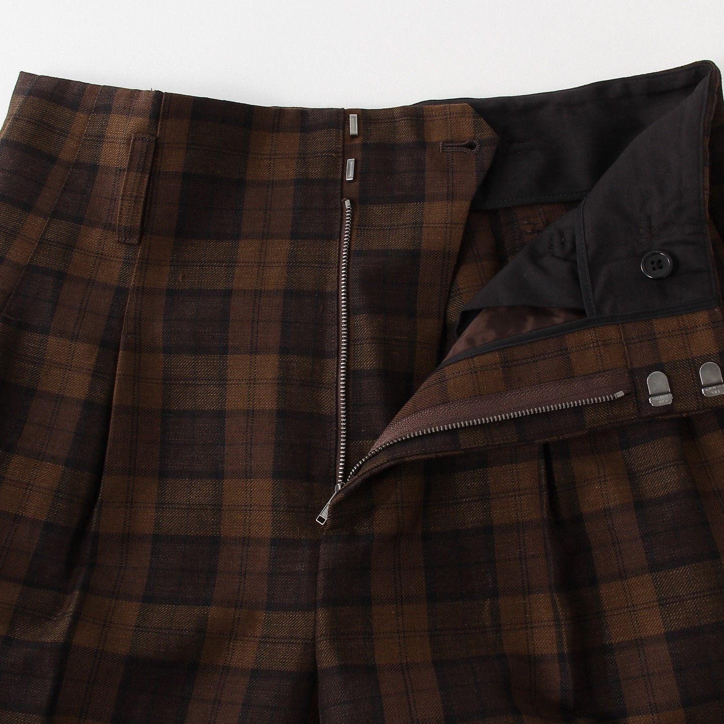 CHECK WOOL LINEN BLEND TROUSERS