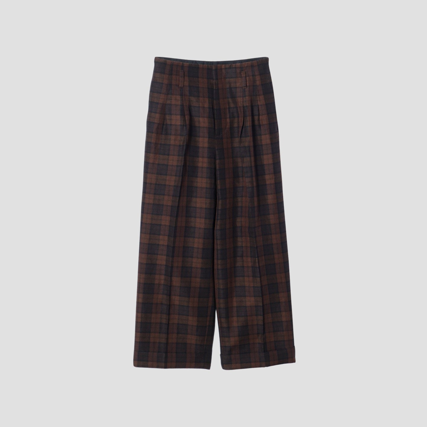 CHECK WOOL LINEN BLEND TROUSERS