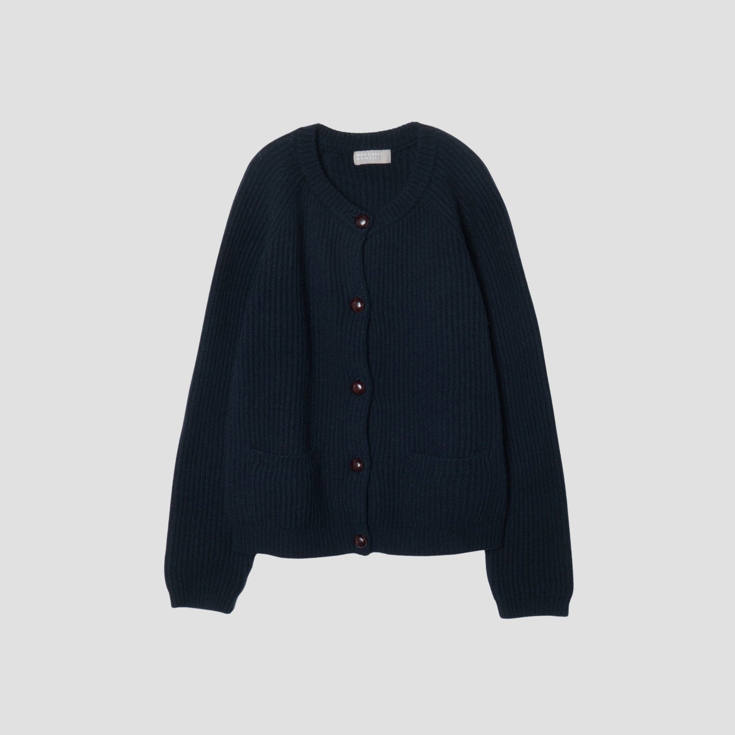 WOOL CAMEL RIB CARDIGAN KNIT