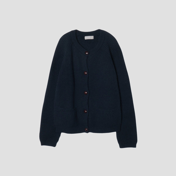 WOOL CAMEL RIB CARDIGAN KNIT