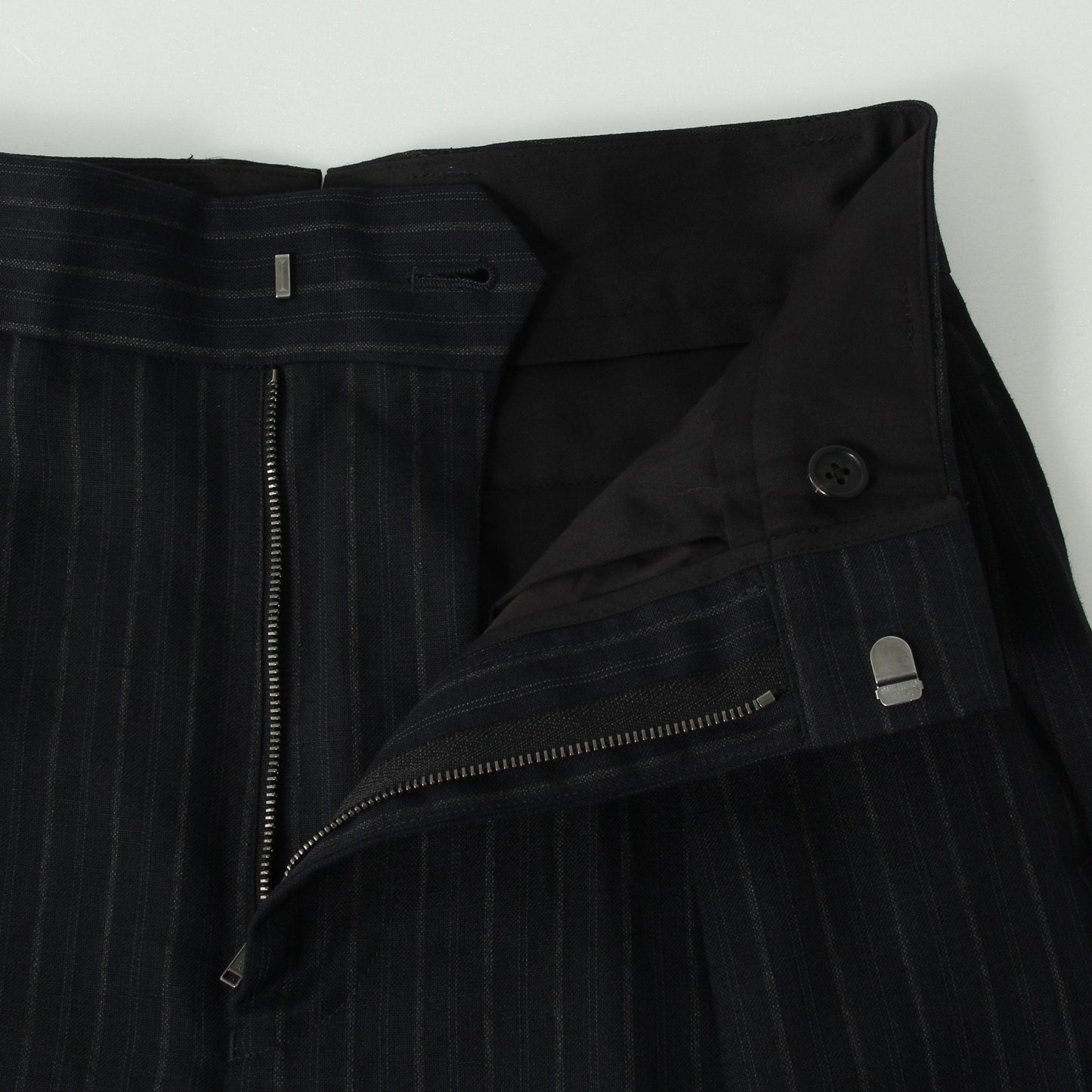 CHALK STRIPE LINEN WOOL TROUSERS