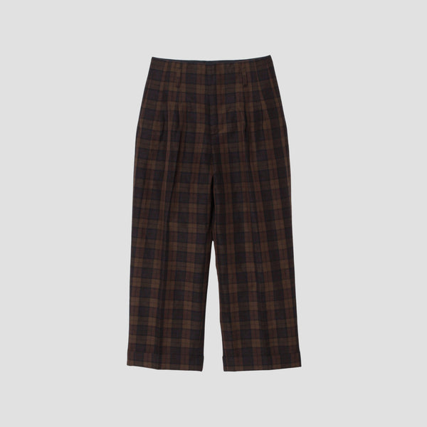 CHECK WOOL LINEN BLEND TROUSERS