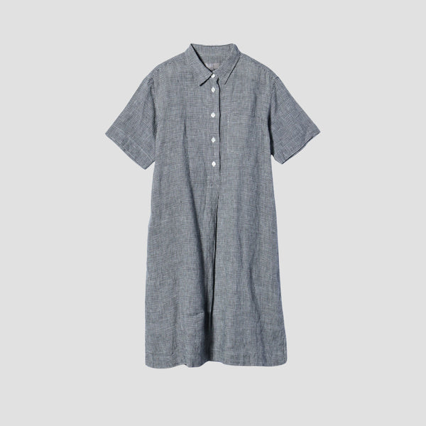BLACK&WHITE SHIRTING LINEN DRESS