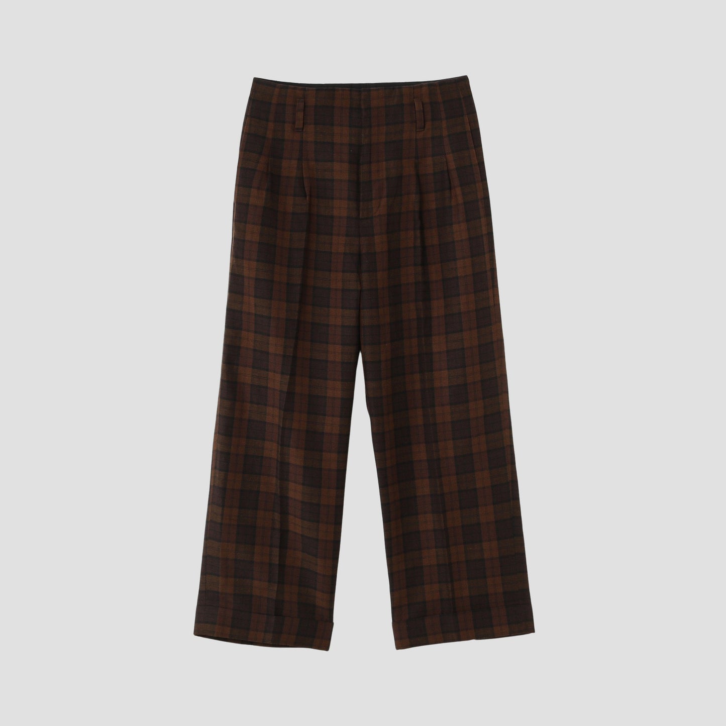 CHECK WOOL LINEN BLEND TROUSERS