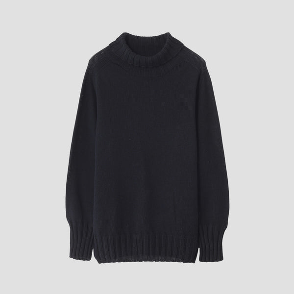 LINEN COTTON WIDE ROLL NECK KNIT