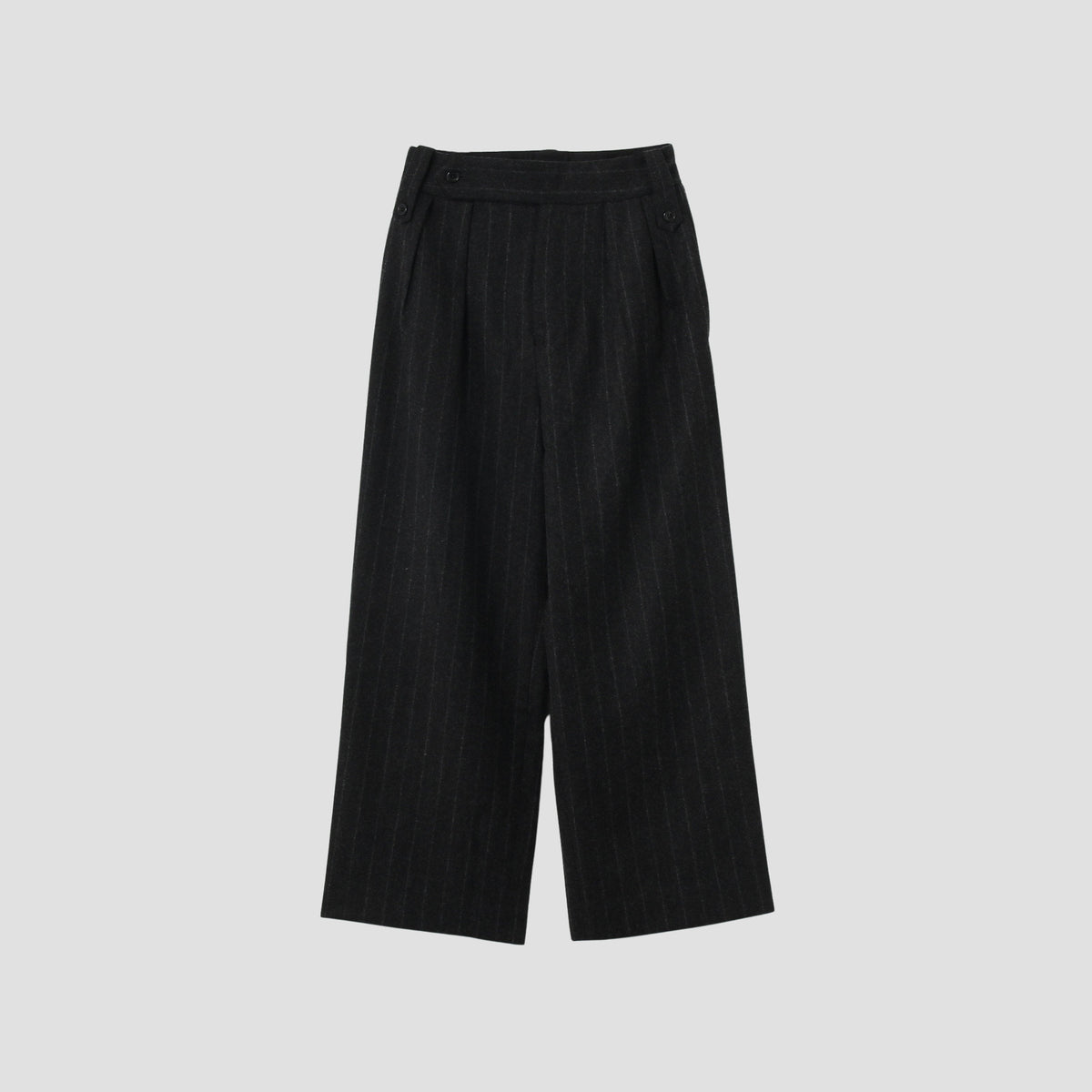WIDE CHALK STRIPE FLANNEL TROUSERS
