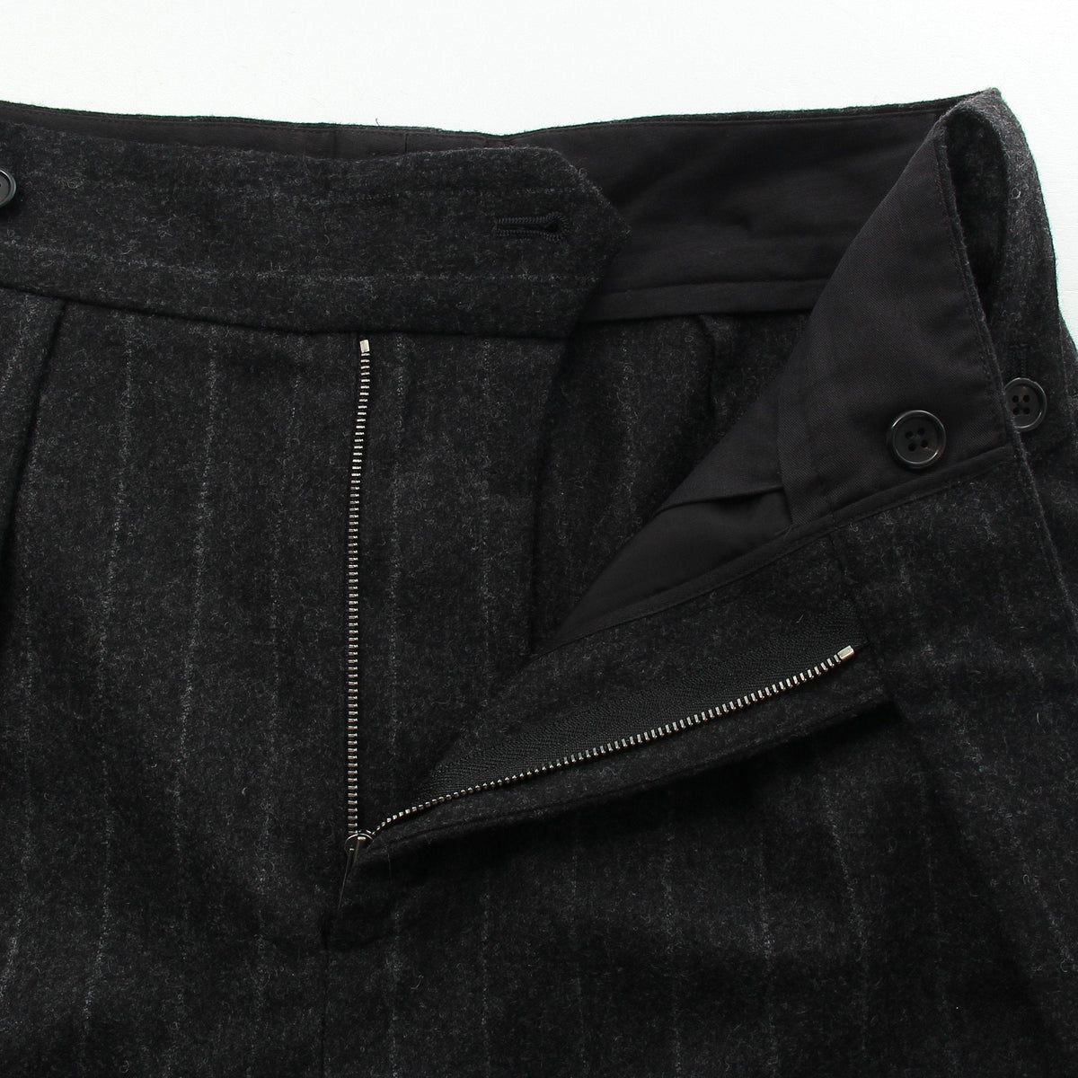 WIDE CHALK STRIPE FLANNEL TROUSERS