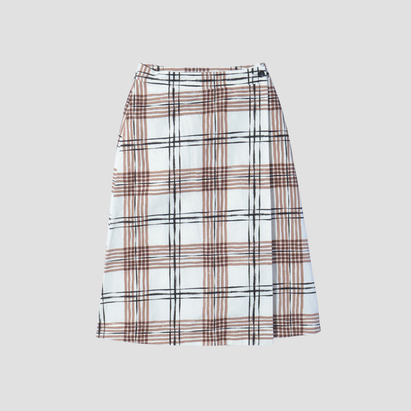 PAINTED CHECK COTTON LINEN SKIRT