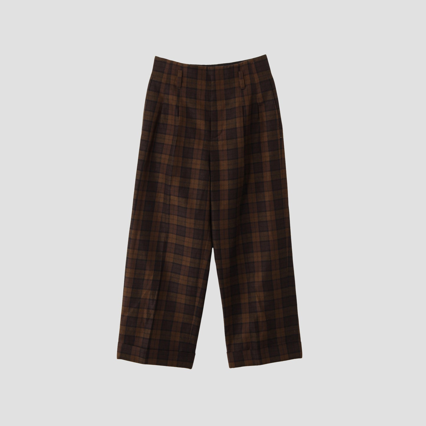 CHECK WOOL LINEN BLEND TROUSERS