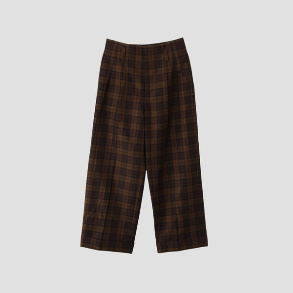 CHECK WOOL LINEN BLEND TROUSERS