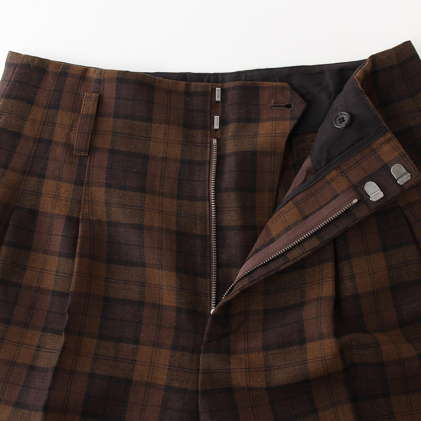 CHECK WOOL LINEN BLEND TROUSERS