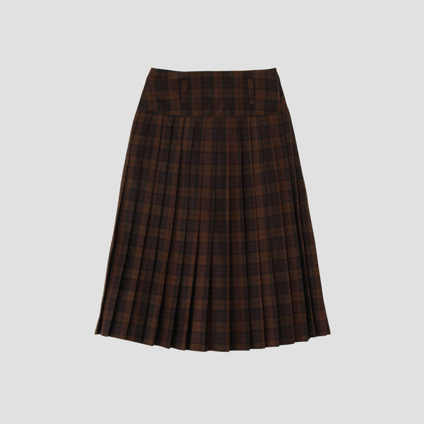 CHECK WOOL LINEN BLEND SKIRT