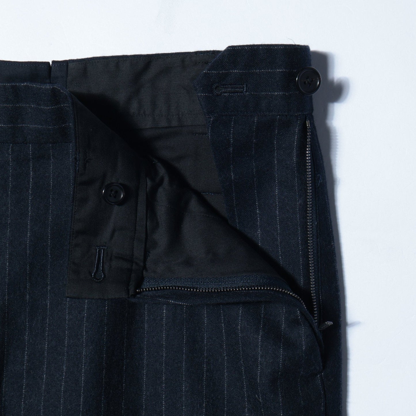 WORSTED WOOL PINSTRIPE TROUSERS