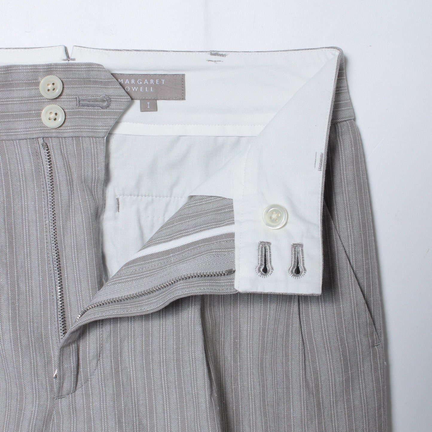 MORNING STRIPE COTTON LINEN TROUSERS