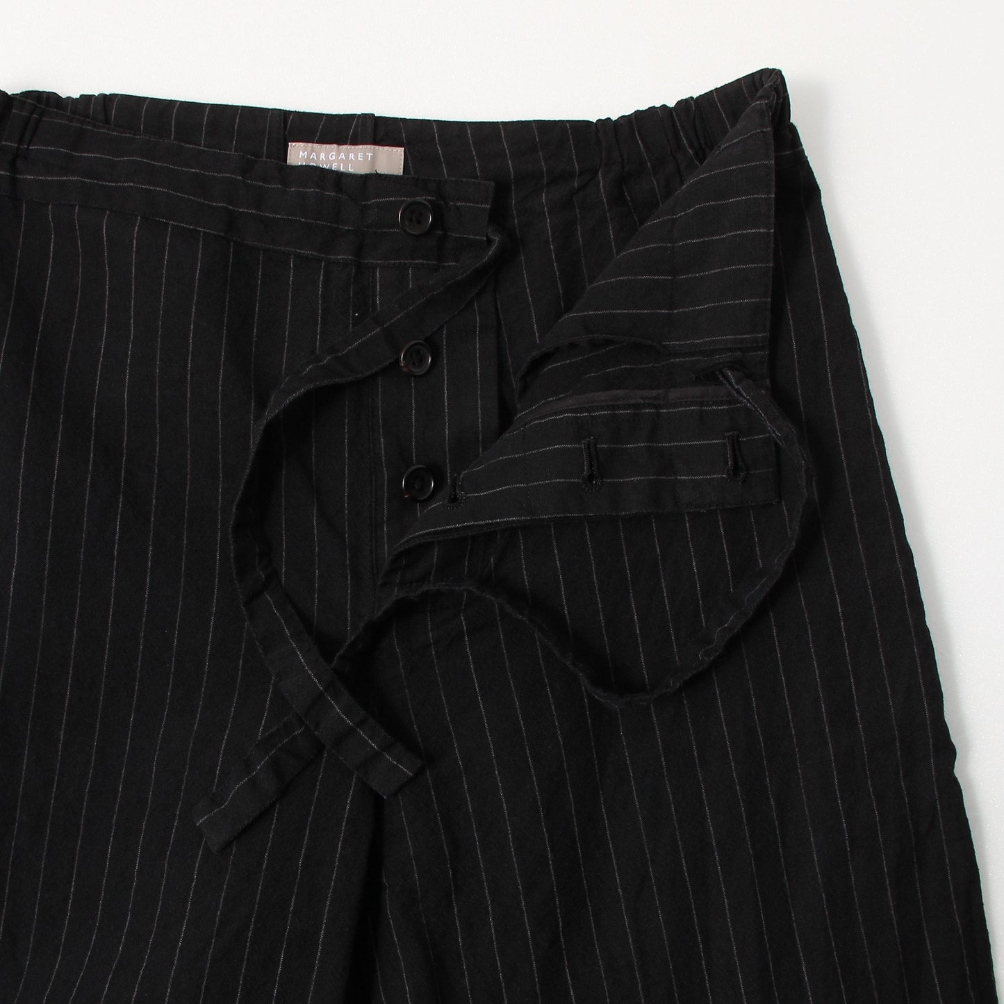 WOOL LINEN PINSTRIPE TROUSERS