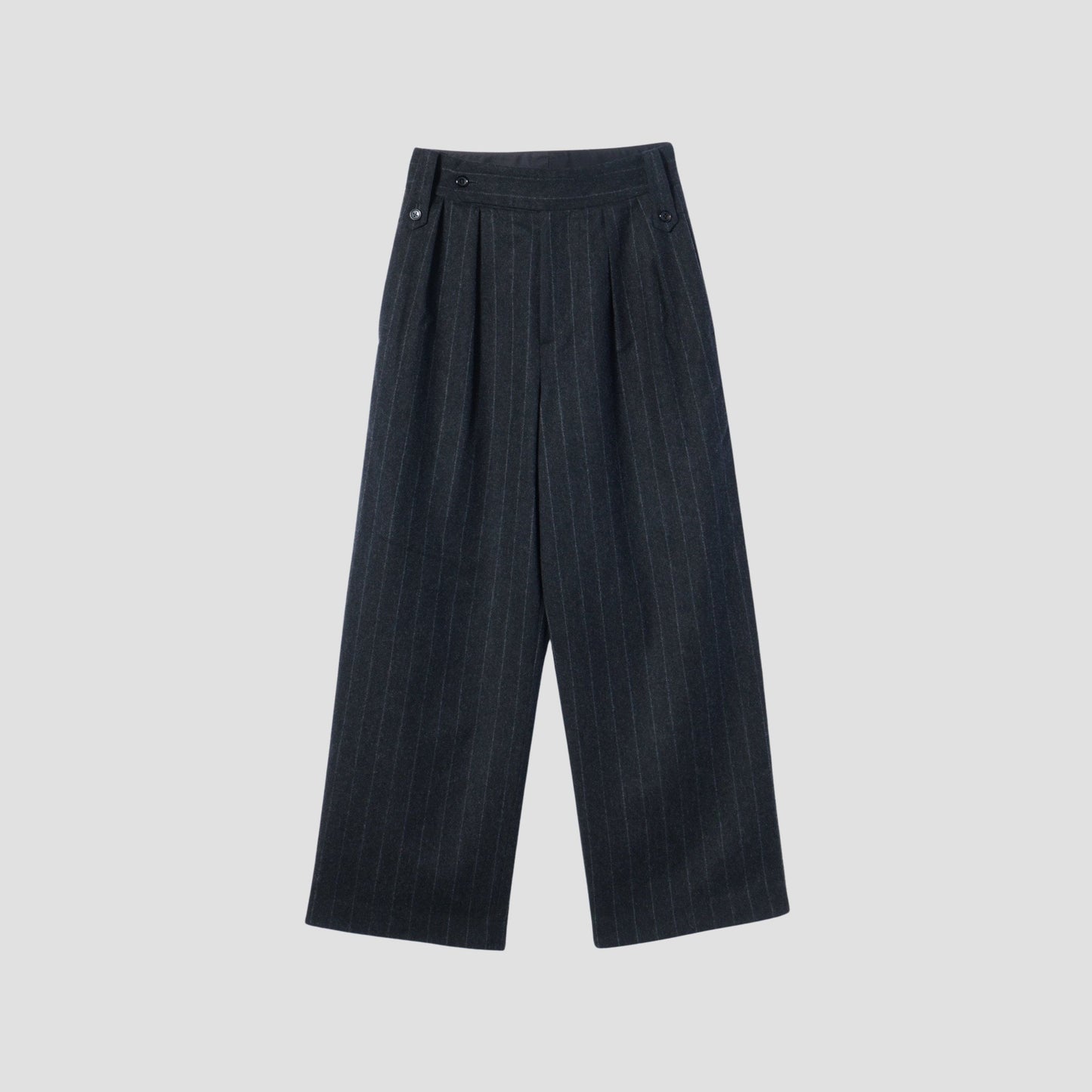 WIDE CHALK STRIPE FLANNEL TROUSERS