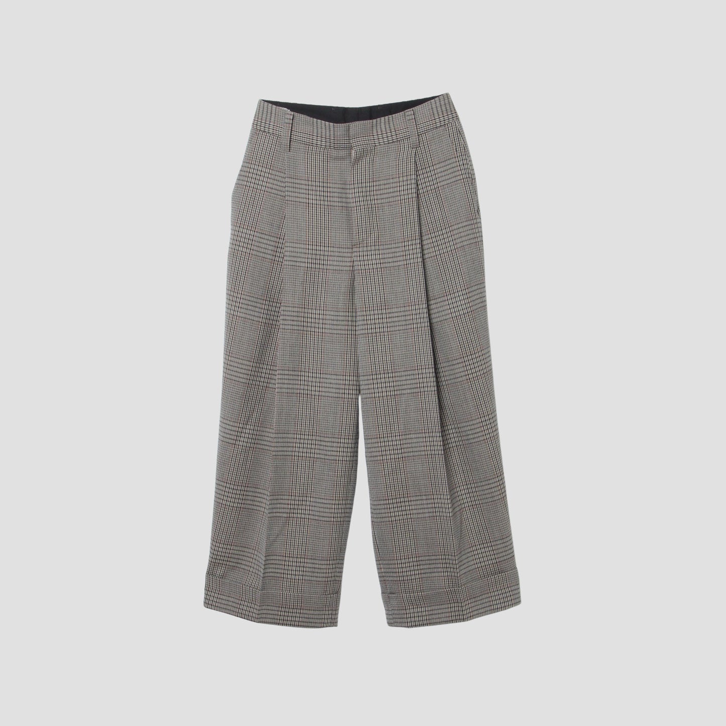 GLEN CHECK WOOL TWILL TROUSERS