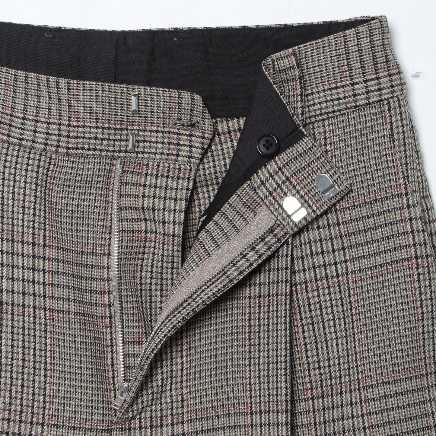GLEN CHECK WOOL TWILL TROUSERS