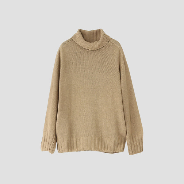 LINEN COTTON WIDE ROLL NECK KNIT