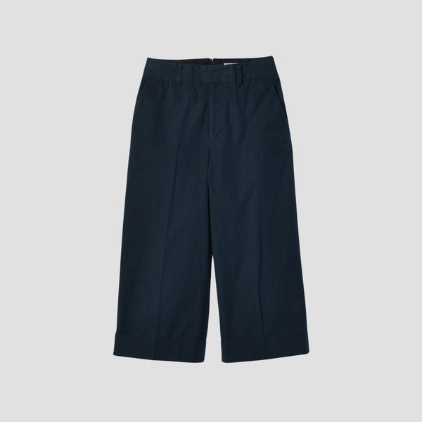 WASHED YARN DYE COTTON POPLIN TROUSERS
