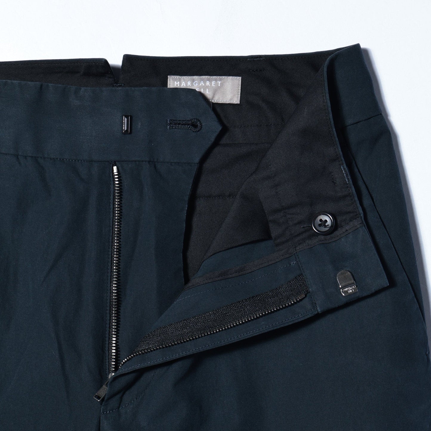WASHED YARN DYE COTTON POPLIN TROUSERS