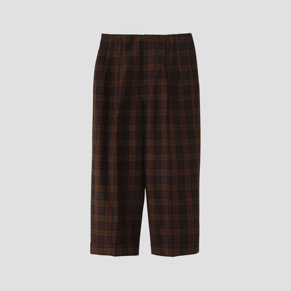 CHECK WOOL LINEN BLEND TROUSERS