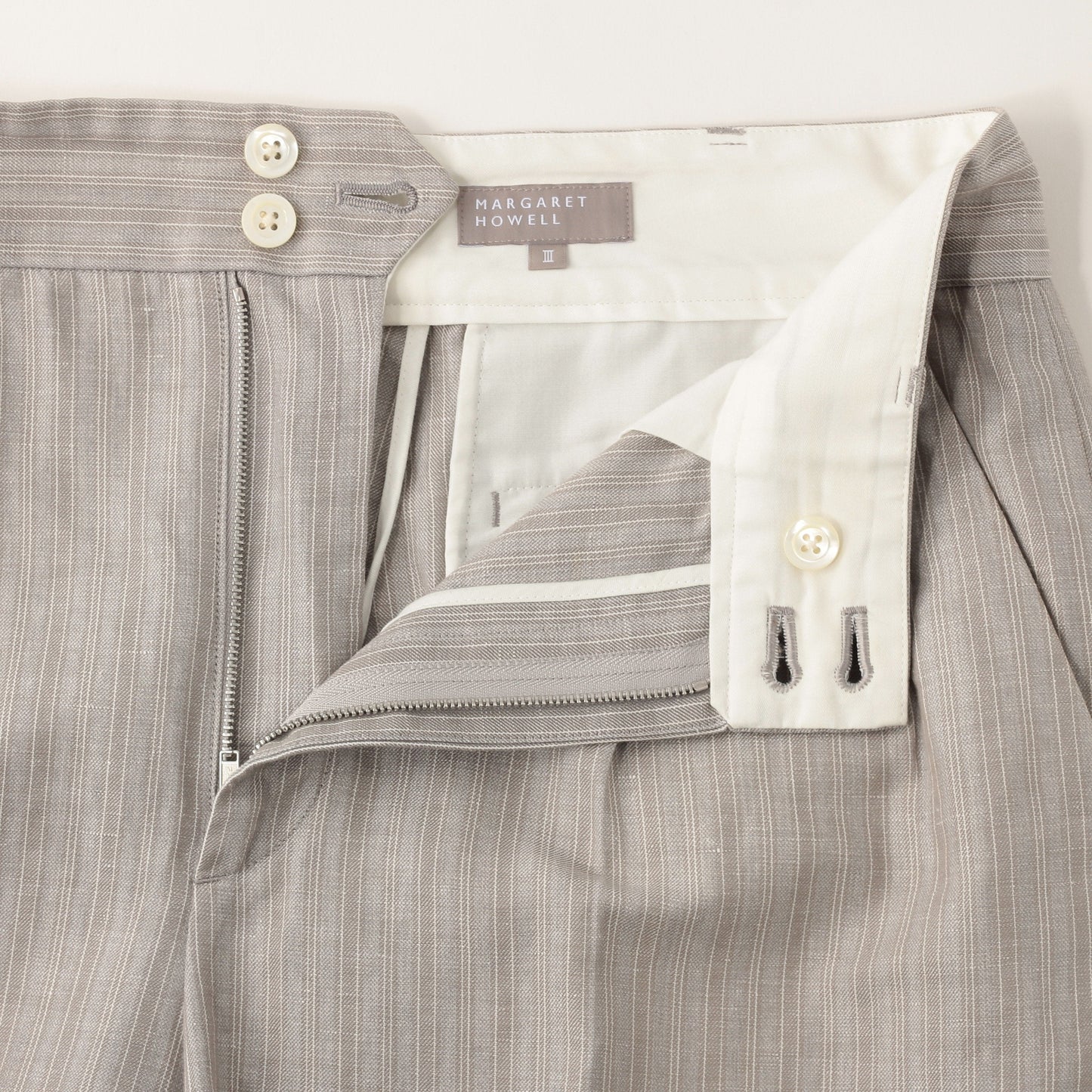 MORNING STRIPE COTTON LINEN TROUSERS