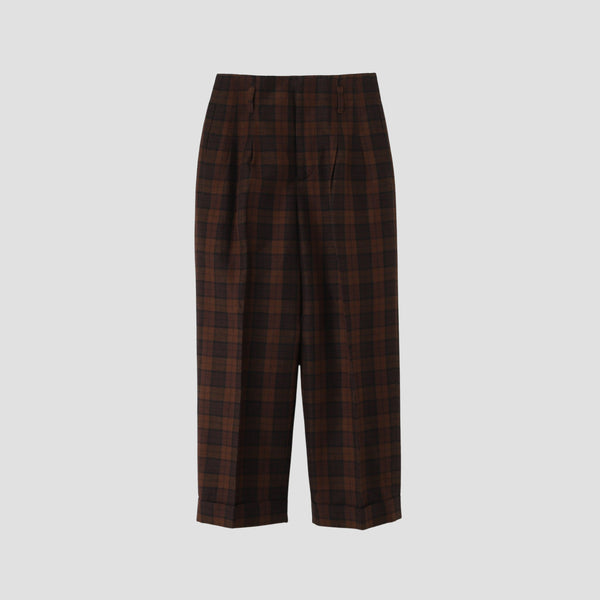 CHECK WOOL LINEN BLEND TROUSERS