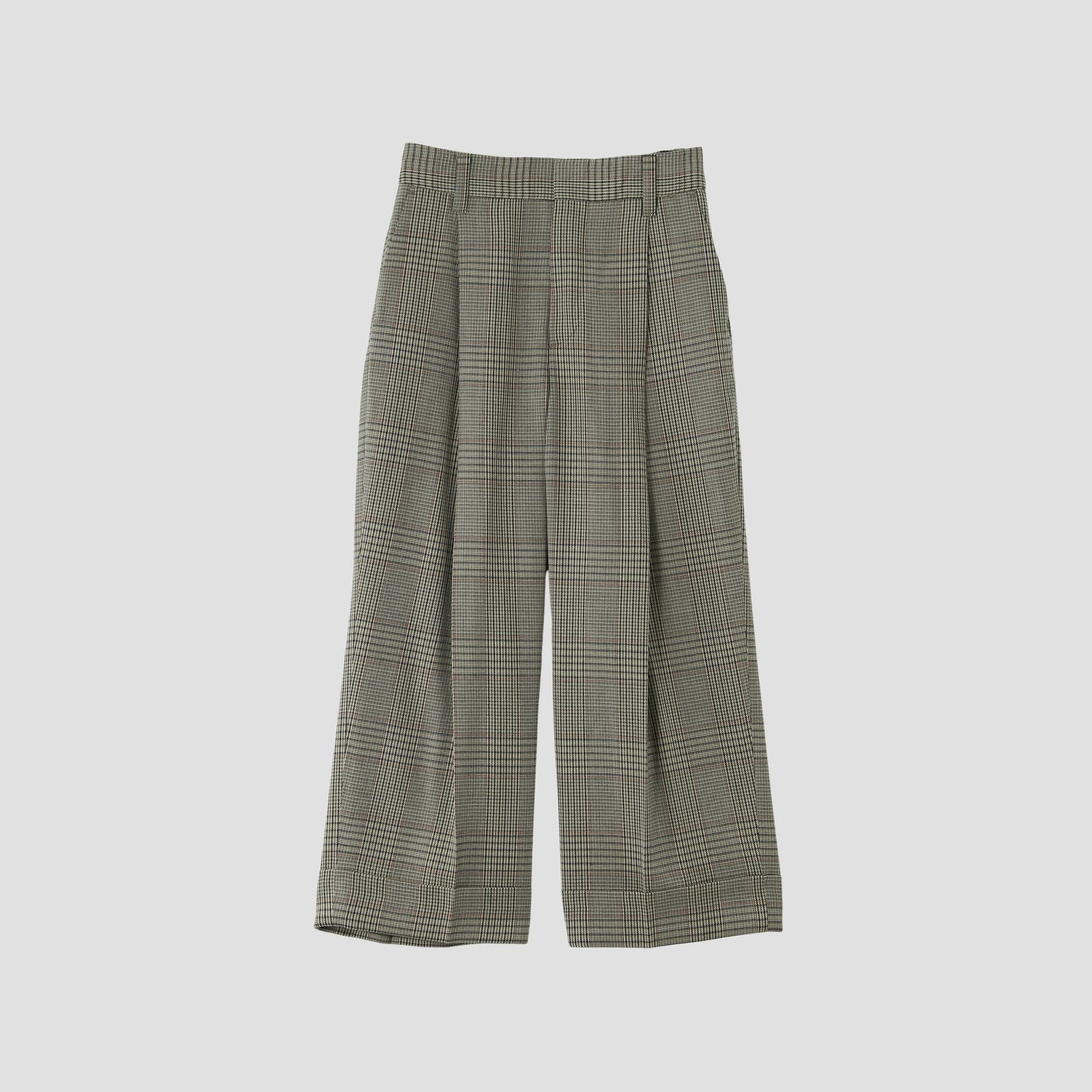 GLEN CHECK WOOL TWILL TROUSERS