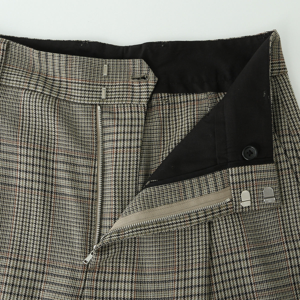 GLEN CHECK WOOL TWILL TROUSERS