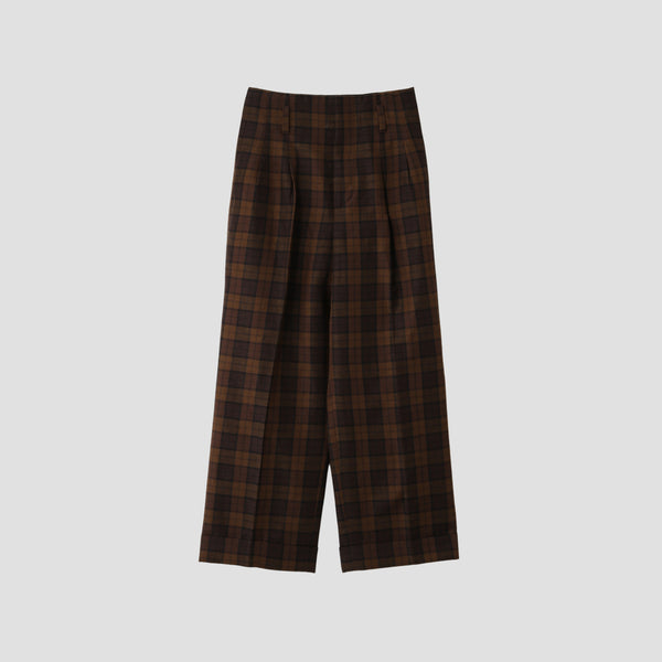 CHECK WOOL LINEN BLEND TROUSERS