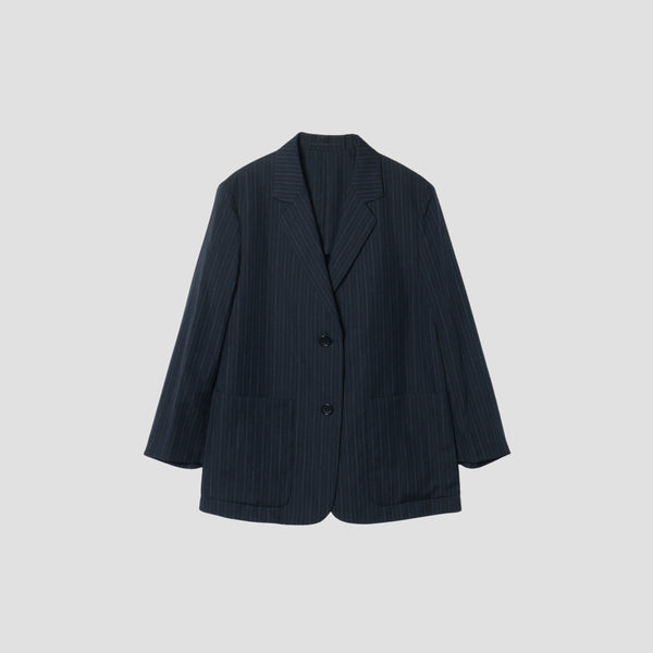 CHALK STRIPE LINEN WOOL JACKET