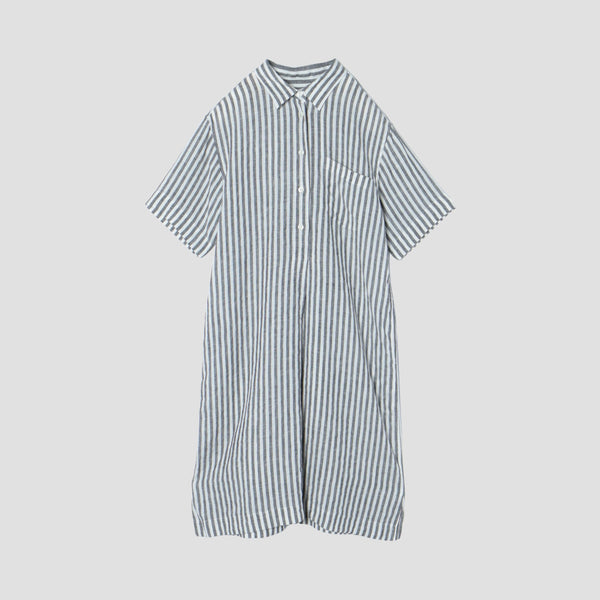 BLACK&WHITE SHIRTING LINEN DRESS